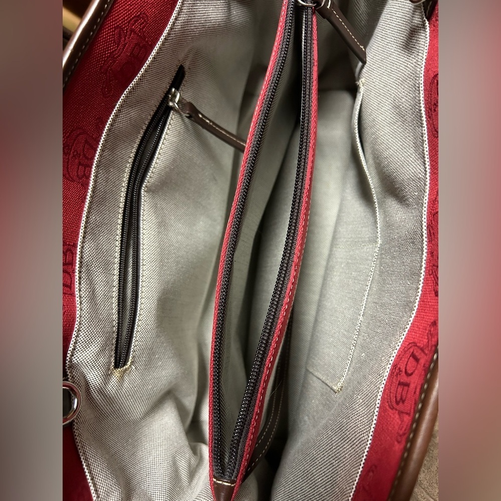 Dooney & Bourke Vintage Double Handle-Tote Satchel Donegal Crest Red-Brown Bag - Picture 4 of 17